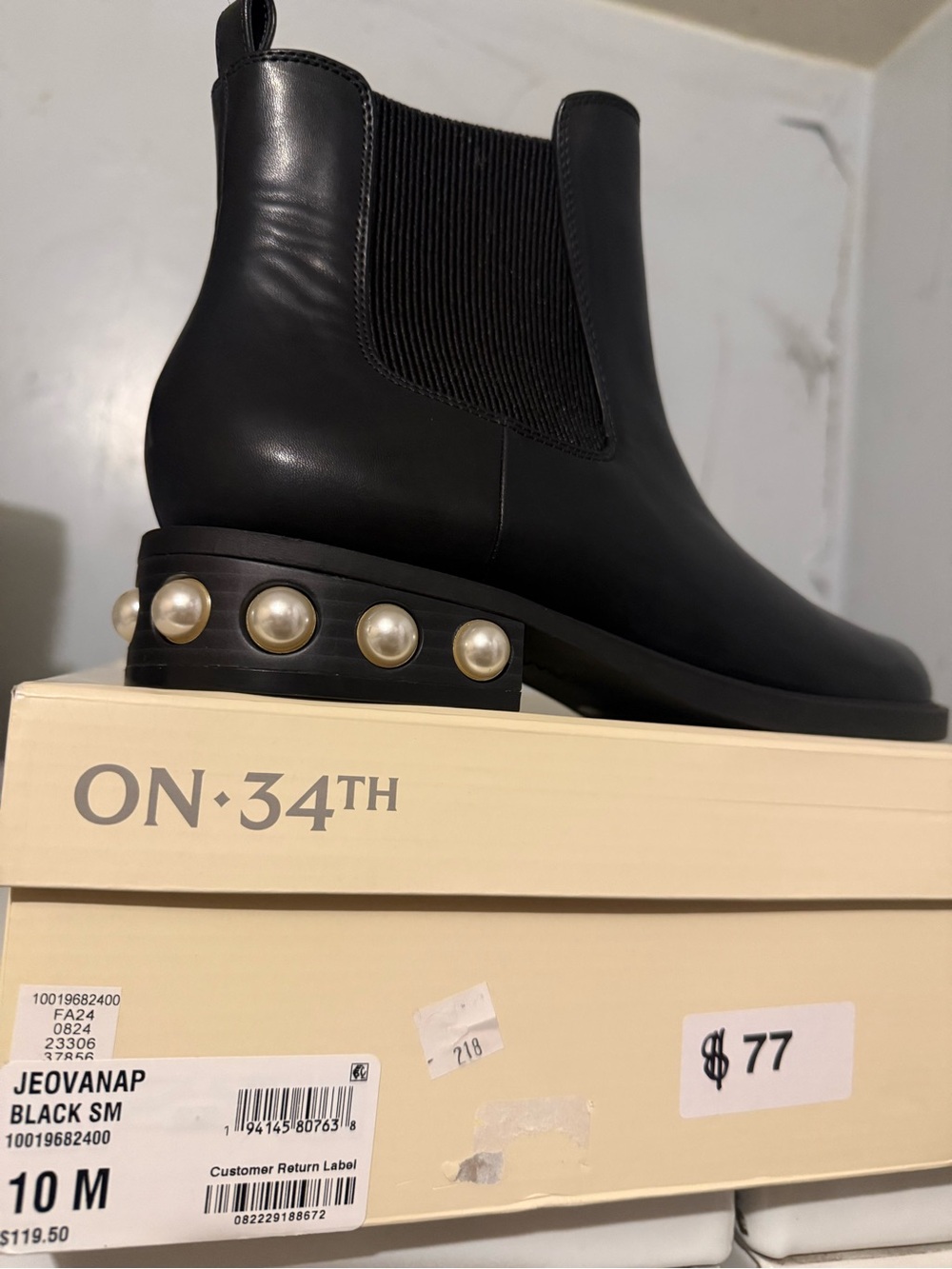 Pearl-Embellished Black Chelsea Ankle Boots - Women